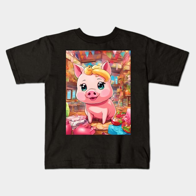 hip hop pig girl on the table pose Kids T-Shirt by animegirlnft